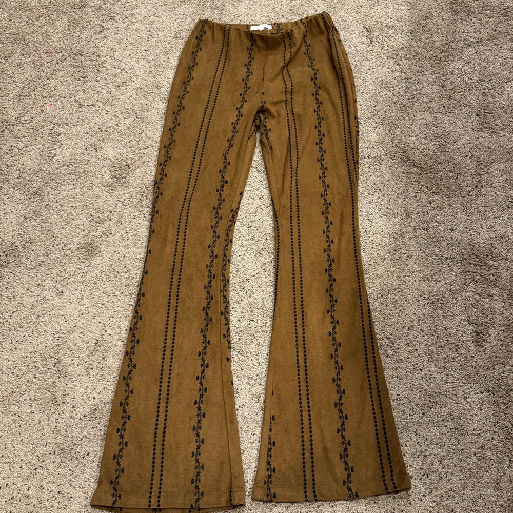 Suede bell bottom pants